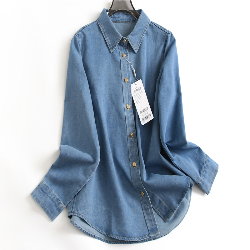 复古港风正肩内搭叠穿女牛仔衬衫