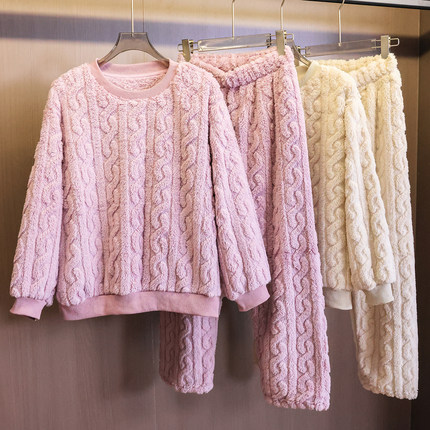 隔绝静电！锁温保暖珊瑚绒可外穿两件套睡衣加厚冬季女家居服Q071