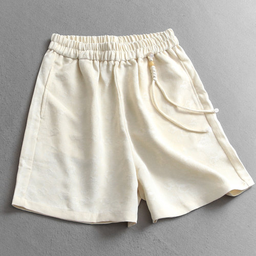 冰感提花凉感薄款松紧腰显瘦短裤