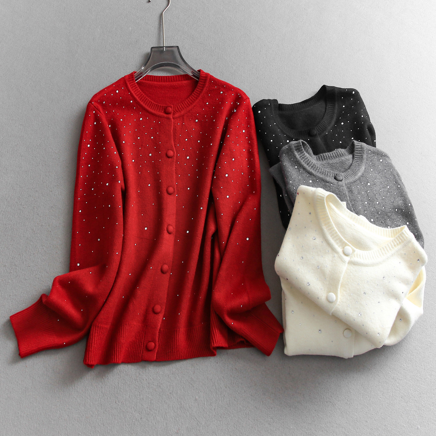 温柔氛围感烫钻新年红色软糯针织开衫外套长袖百搭保暖女毛衣Q974,女装/女士精品,毛衣,淘宝优惠券,粉丝福利购,淘宝优惠卷