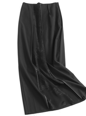 新中式轻国风提花拼接显瘦高腰包臀裙长裙年轻款女裙半身裙子M806