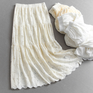 加绒纯色松紧腰显瘦a字裙中长裙仙女蛋糕裙减龄蕾丝裙半身裙M273