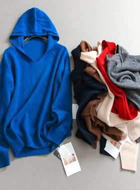 百搭纯色连帽插肩袖宽松套头毛衣25冬季新款长袖慵懒女针织衫Q052