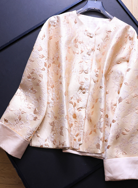 新中式国风提花圆领H版型显瘦2025秋季新款长袖气质女短外套B218