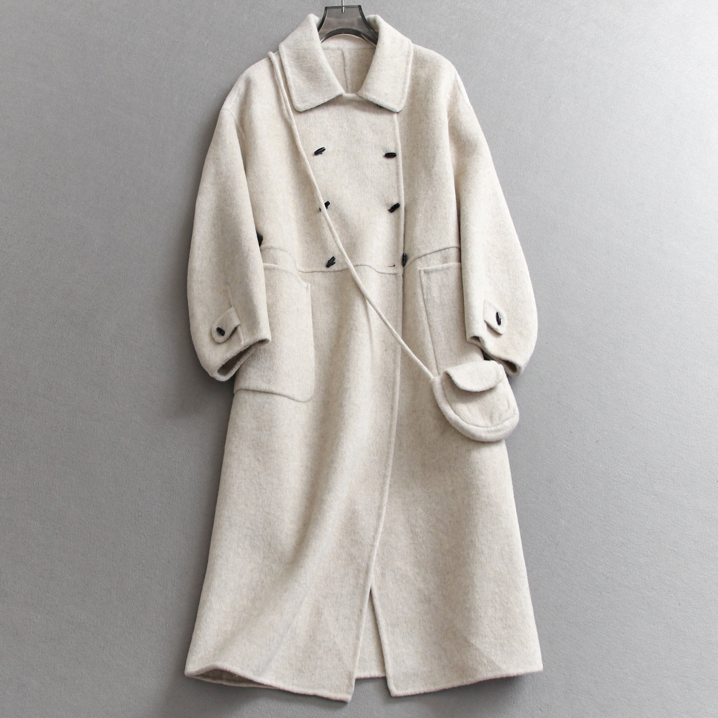 送包包双面呢羊毛过膝长款大衣减龄娃娃领长袖加厚女毛呢外套N053