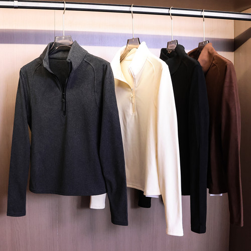 纯色立领半拉链薄绒套头长袖卫衣