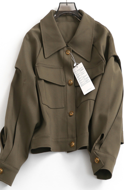 V511复古高级感短款风衣外套女2023秋新款设计感立体袖型气质上衣