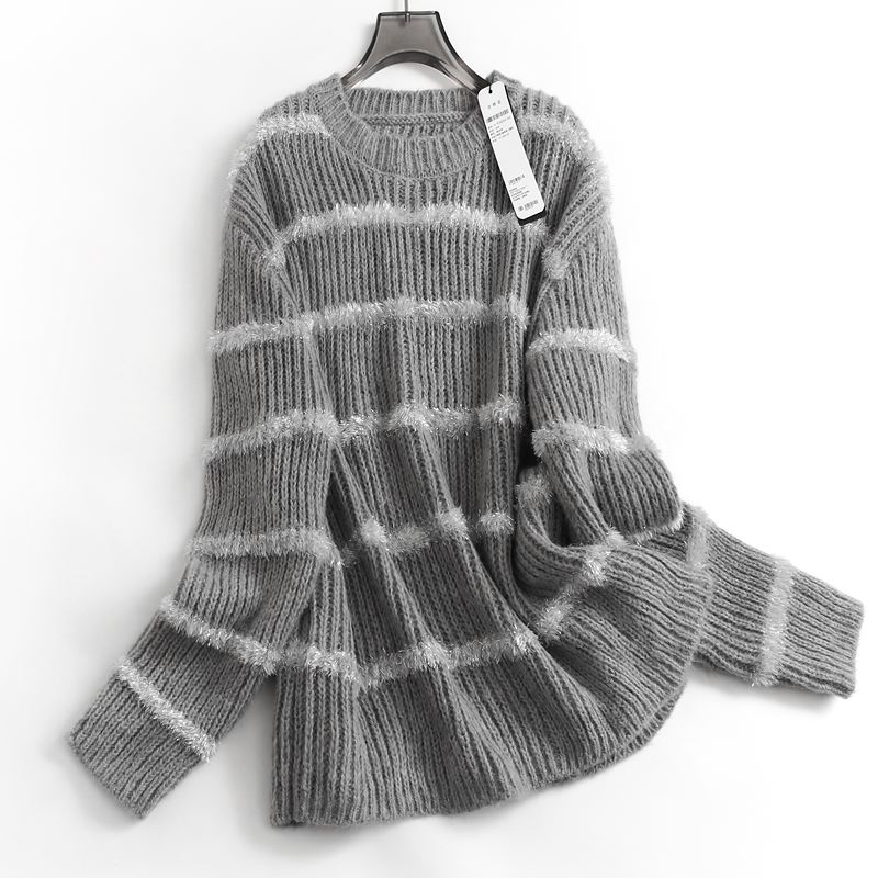 慵懒风圆领长袖针织衫百搭女毛衣
