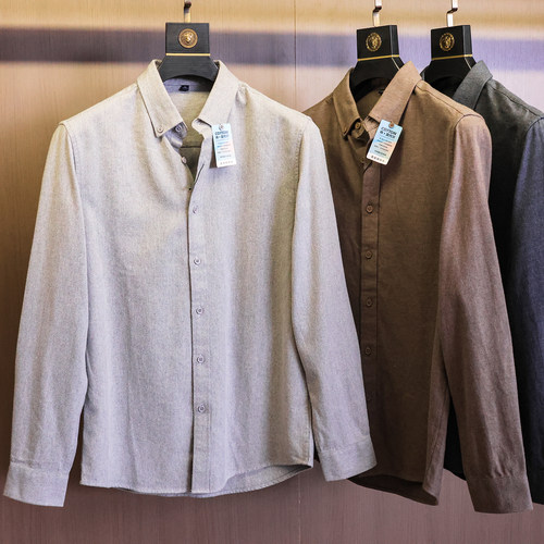 简约纯色百搭翻领休闲长袖男衬衫