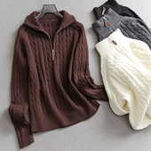 纯色半拉链绞花POLO领温柔软糯套头毛衣长袖 通勤百搭女针织衫 M909