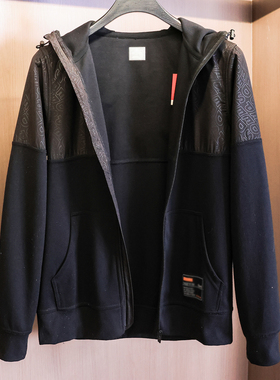 拼色暗纹印花抓绒连帽拉链开衫外套秋冬新款长袖男士开衫卫衣N752