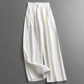 休闲裤 阔腿女裤 Z734 宽松直筒裤 亚麻混纺简约纯色高腰半松紧腰薄款