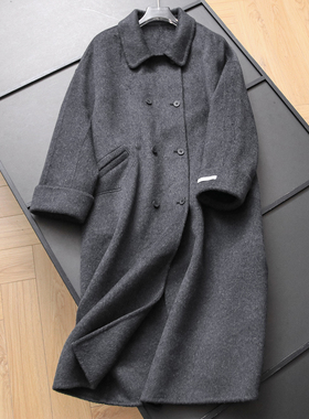 纯色通勤双排扣翻领双面绒长款大衣冬季新款长袖女装毛呢外套B804