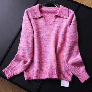 毛衣女针织衫 缤纷彩色纱线宽松显瘦翻领毛衫 长袖 新款 B775 2025冬季