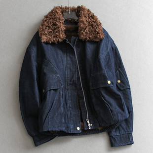 加绒加厚可拆卸毛毛翻领宽松显瘦长袖 牛仔外套女夹克M469 百搭工装