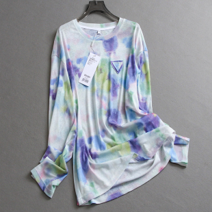 长袖 新款 百搭T恤女L792 圆领防晒2025春季 晕染渐变色冰感宽松薄款