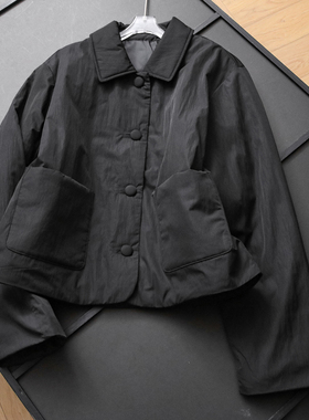 纯色都市气质翻领对称口袋宽松外套2025冬新款长袖女棉衣棉服B671