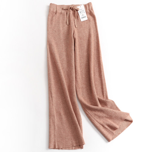 针织华夫格休闲裤显高拖地直筒裤