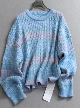 渐变色宽松圆领显瘦松弛感针织衫2025秋新款长袖温柔风毛衣女B523