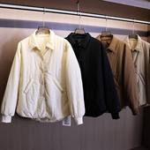 纯色宽松显瘦翻领加厚夹棉外套2025冬新款 长袖 休闲棉衣棉服女B563