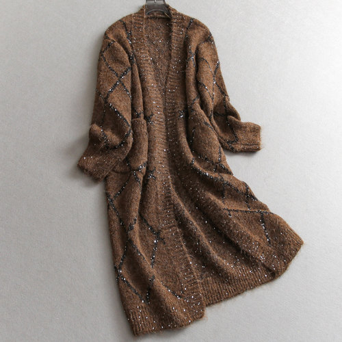 菱形格纹厚款慵懒风长袖毛衣外套