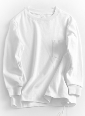 C074儿童纯棉T恤长袖2023春秋季新款男女孩宽松休闲白色打底衣服