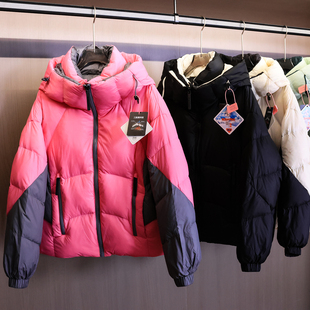 三防科技面料聚热保暖撞色连帽泡芙外套长袖 御寒女羽绒服外套B560