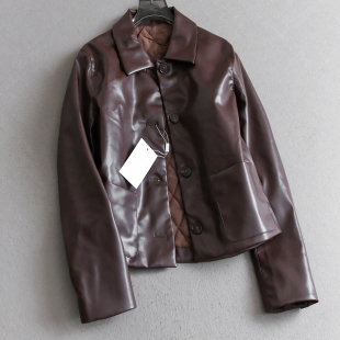 外套女皮衣B029 长袖 纯色百搭翻领单排扣夹棉加厚保暖2025秋季 新款