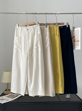 清凉神裤！亚麻混纺宽松豌豆裤显瘦显腿长弯刀裤女九分休闲裤E090