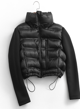 G241纯色立领黑色拼接拉链外套短款小个子冬季新款长袖女棉衣棉服