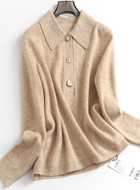 纯色螺纹宽松短款减龄POLO领针织衫上衣春秋冬新款长袖女毛衣B685