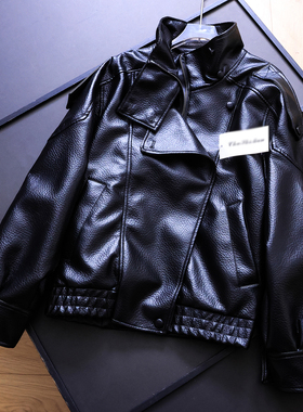老钱风荔枝纹工装廓形机车服外套2025秋新款长袖韩系pu皮衣女B369