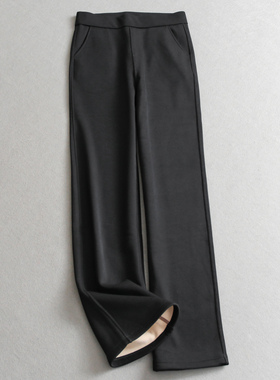 纯色百搭高腰松紧腰高弹力加绒加厚直筒裤显腿长女长裤休闲裤M985