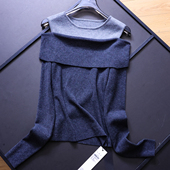 撞色拼接露肩假两件套头针织衫 毛衣B100 紧身弹力女装 2025秋季 新款