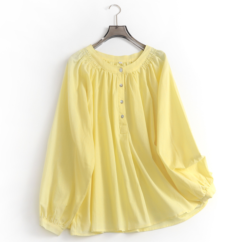 纯色宽松百搭套头长袖棉麻女衬衫