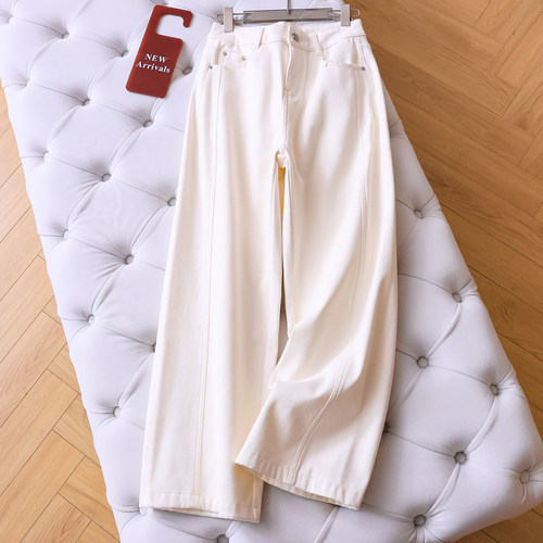 纯色高腰加绒加厚宽松直筒休闲裤