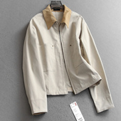 巴恩风撞色翻领显瘦箱型短款 女外套V629 拉链夹克长袖 2025秋季 新款