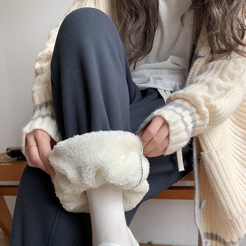 冬加绒宽松休闲加绒加厚束脚卫裤