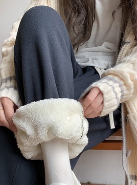 仿羊羔绒防风运动裤女2024冬季加绒宽松休闲加绒加厚束脚卫裤H638