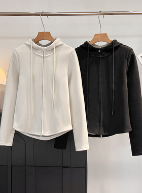 小蛮腰设计！石墨烯蓄热双面绒保暖修身双拉链连帽卫衣外套女Q036