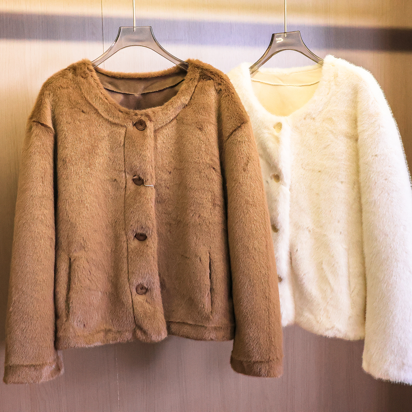 纯色仿水貂绒皮草皮毛一体女外套