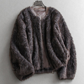 拼皮圆领仿皮毛宽松毛绒保暖皮毛一体长袖 慵懒女环保皮草外套M689