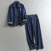 可拆卸加绒内胆宽松翻领牛仔外套可配一整套直筒牛仔裤 套装 女W011