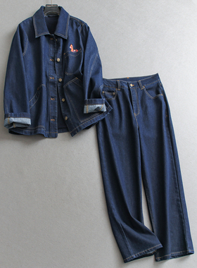 可拆卸加绒内胆宽松翻领牛仔外套可配一整套直筒牛仔裤套装女W011