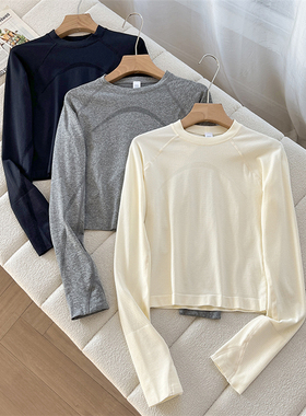 无缝针织柔软亲肤运动长袖2025春新款圆领速干跑步瑜伽服T恤K129