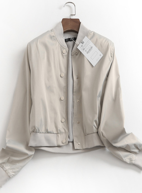 K527纯色立领单排扣显瘦短款夹克上衣春秋新款2023长袖女装短外套