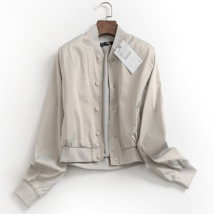 女装 2023长袖 短外套 夹克上衣春秋新款 K527纯色立领单排扣显瘦短款