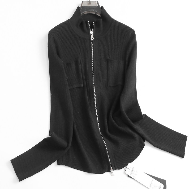 纯色双拉链立领开衫弹力显瘦口袋修身2024秋长袖女羊毛针织衫G135,女装/女士精品,毛针织衫,淘宝优惠券,粉丝福利购,淘宝优惠卷