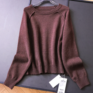毛衣M094 百搭女装 绵羊毛混纺简约纯色宽松慵懒插肩长袖 套头针织衫
