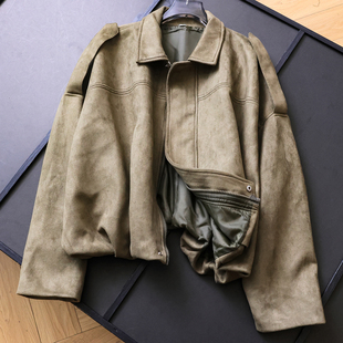 女夹克外套B824 长袖 复古纯色翻领花苞下摆宽松仿麂皮绒25秋季 新款